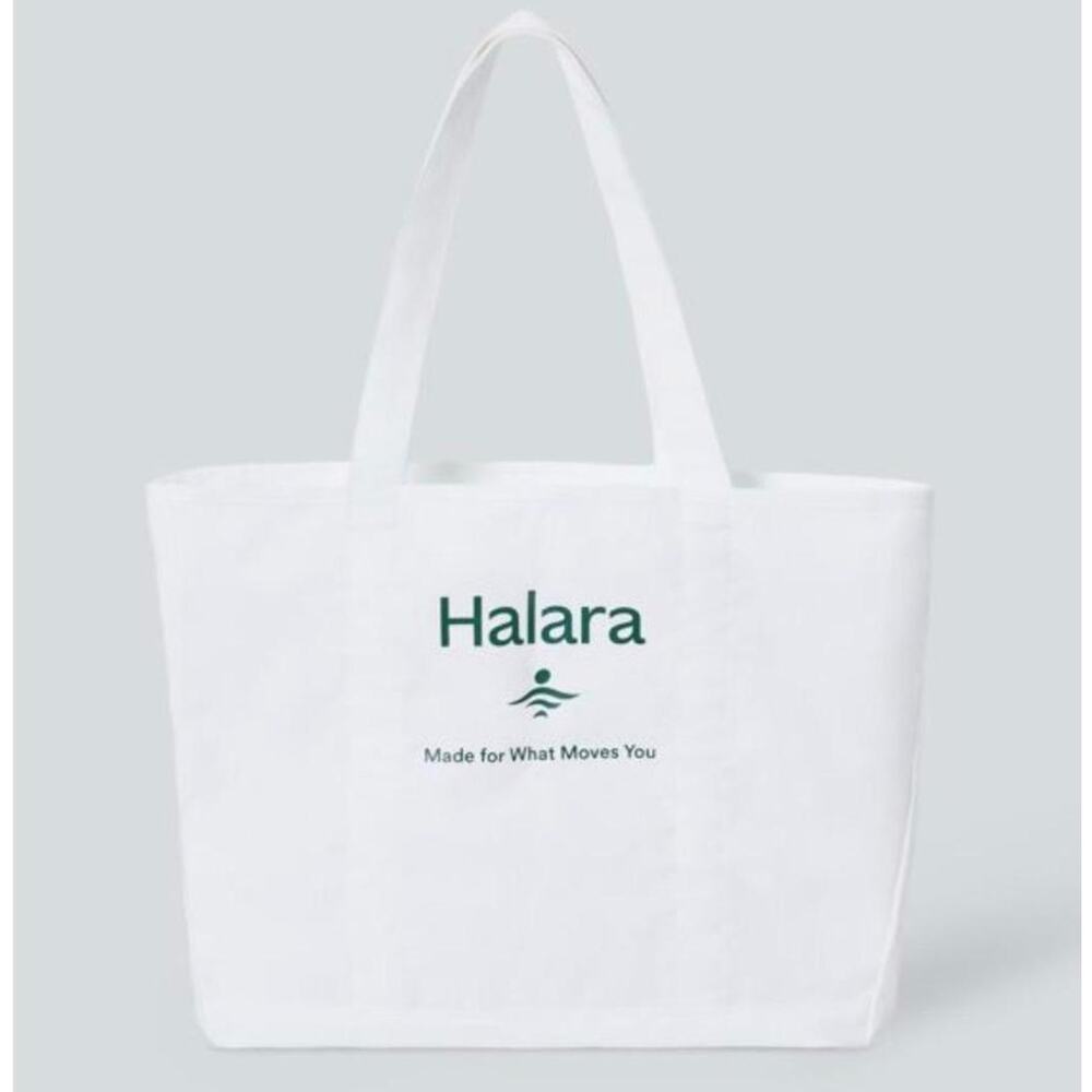 Halara Large Canvas Tote Bag Pillow Talk Light Beige Logo Shopper NWT